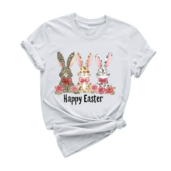 Idoravan Summer Blouses for Women Plus Size Women's Casual Short Sleeve Easter Printed T-shirt Crew-neck Top Short Sleeve Crew-neck Top/shirt