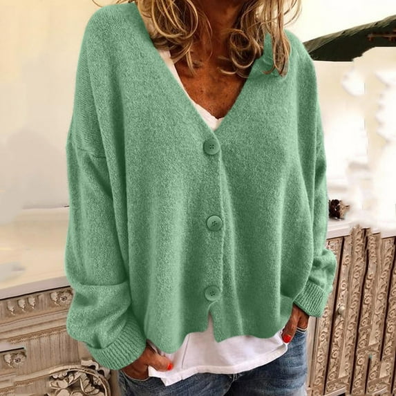 Summer Cardigans for Women,Fashion Women Solid V-Neck Buttons Casual Stretchy Knitted Sweater Cardigan Coat