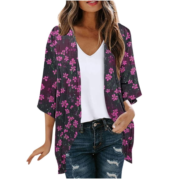 Idoravan Summer Cover Ups for Women Lightweight Beach Cover Ups for Women Women's Long Sleeve Printing Casual Blouse