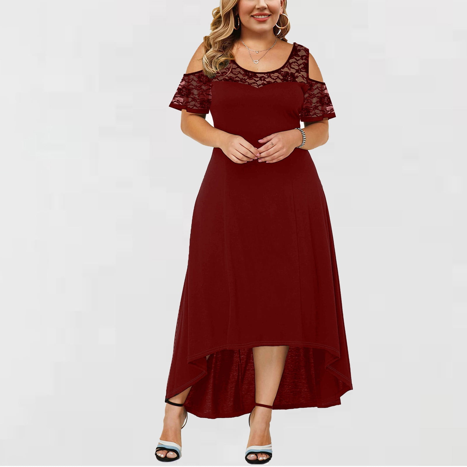 Women's Clothes 2022 Summer New Fashion Women's Off Shoulder Short Sleeve  Lace V-neck Printed Casual Dress Soft and Comfortable Plus Size Loose Dress  S-5XL