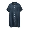 thumbnail image 1 of Idoravan Summer Dresses for Women Clearance Women's Dress Fashion Short Sleeve Slim Solid Color Loose Thin Denim Dress, 1 of 1