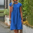 thumbnail image 1 of Idoravan Summer Dresses for Women Clearance Women's Fashion Cotton and Linen Crewneck Loose Short Sleeve Solid Mini Dress, 1 of 8