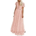 thumbnail image 1 of Idoravan Summer Dresses for Women Clearance Women's V Neck Short Sleeve Floral Lace Wedding Dress Bridesmaid Cocktail Party Maxi Dress, 1 of 9