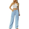 thumbnail image 1 of Idoravan Summer Jeans for Women Jeans for Women Clearance under 10.00 Spring And Summer New Women's Button Pocket Bandage Solid Fashion Full Length Pants Jeans Pants, 1 of 6
