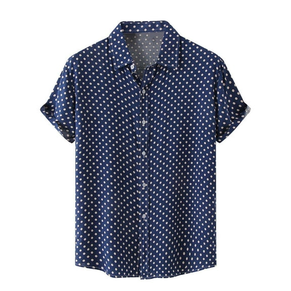 Idoravan Summer 2025 Summer Clothes for Men T-Shirt Men's Shirt Beach Shirt Hawaiian Casual Polka Shirt Lapel Short Sleeve Shirt Top Blouse