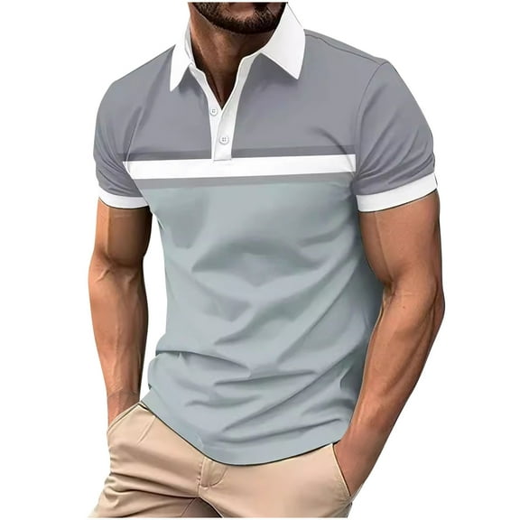 Idoravan Summer 2025 Summer Clothes for Men T-Shirt Men's Casual T-shirt Solid Color Turndown Collar Short Sleeve Blouse