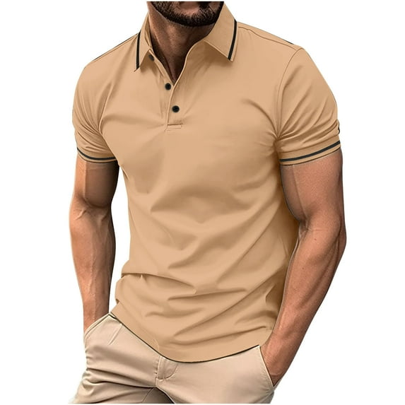 Idoravan Summer 2025 Summer Clothes for Men T-Shirt Men's Casual T-shirt Solid Color Turndown Collar Short Sleeve Buttons Blouse