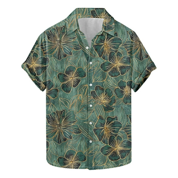 Idoravan Summer 2025 Summer Clothes for Men T-Shirt Men's Summer Fashion Floral Print Short Sleeved Lapel Shirt Top