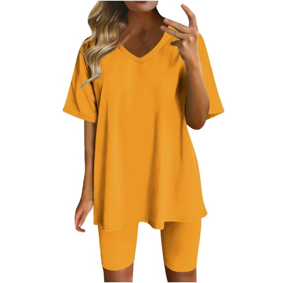 Summer Sets for Women 2025 Lounge Sets for Women Plus Size 2 Piece Sets Women Fashion V-Neck Blouse Short Sleeve Tops Shorts Casual Suit Sets