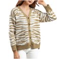 thumbnail image 1 of Idoravan Sweaters for Women Button Up Fashion Women's Casual Long Sleeve Knitted Short Cardigan Tops Blouse Coat Thin Style Stripe, 1 of 8