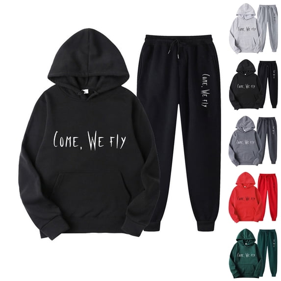 Idoravan Sweatpants Sets for Women 2 Piece Women's Casual Printed Pocket Hoodie With Long Sleeves And Pants Set