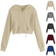 thumbnail image 1 of Idoravan Sweatshirt for Women Zip Up Women Casual Solid Long Sleeve Zipper Pocket Shirt Drawstring Hooded Sweatshirt Tops with Frant Pocket Jacke Gray, 1 of 7