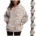 thumbnail image 1 of Idoravan Sweatshirts for Women Graphic Women's Fashion Printed Pocket Long Sleeve Blouse Casual Sweatershirt Hoodies Wine L, 1 of 5