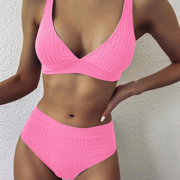 Idoravan Swimsuit for Women Clearance Women's Fashion Bikini Set Swimsuit Two Piece Filled Soild Swimwear Beachwear