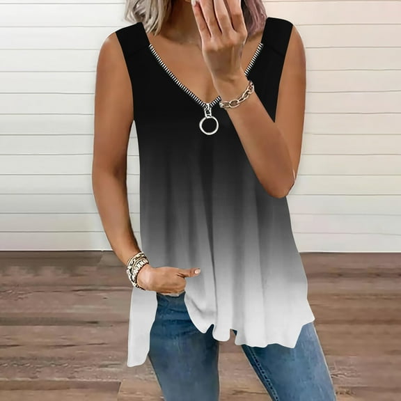 Idoravan Tank Tops for Women Fashion Women Summer Sleeveless V-Neck Pullover Print Casual Blouse Tops