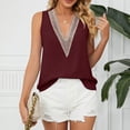 thumbnail image 1 of Idoravan Tank Tops for Women Fashion Women's Ladies V Neck Lace ing Tops Solid Color Sleeveless Blouse Vest, 1 of 7