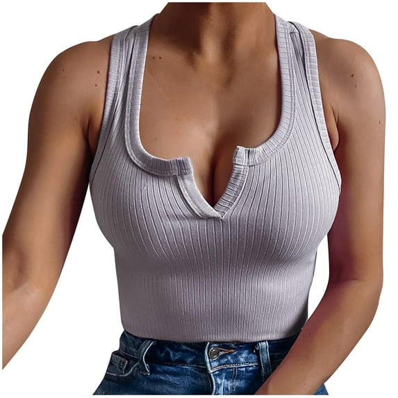 Idoravan Tank Tops for Women Clearance Women Casual Sleeveless V-Neck Loose Solid Pullover Fashion Blouse Tank Tops