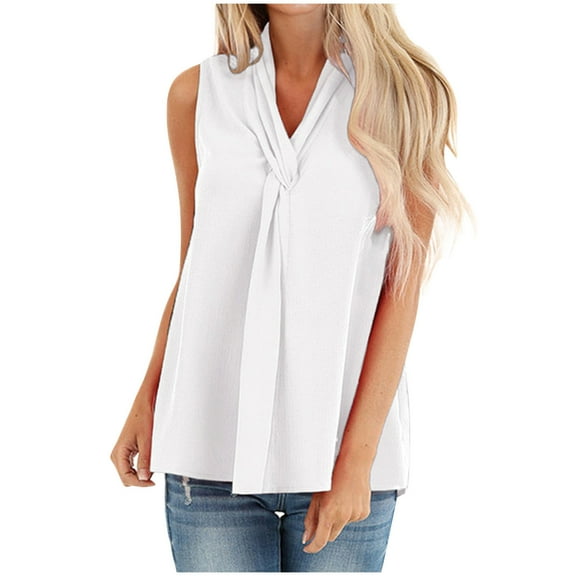 Idoravan Tank Tops for Women Women Casual Sleeveless V-Neck Loose Solid Pullover Fashion Blouse Tank Tops
