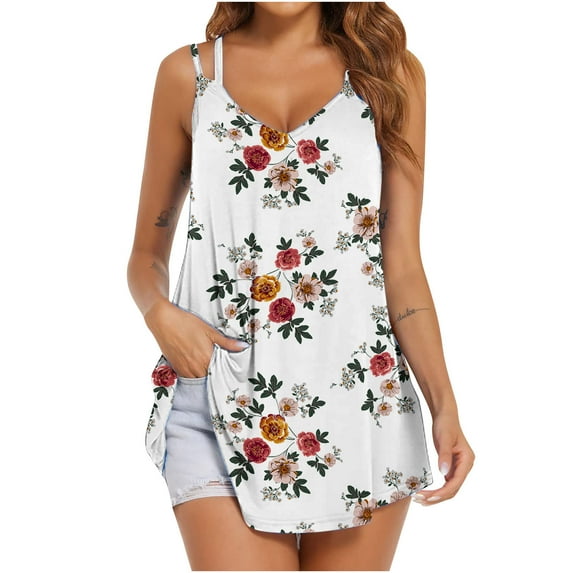 Idoravan Tank Tops for Women Clearance Women's Fashion Solid Color V-neck Comfortable Loose T-shirt Sleeveless Blouse Casual Tops