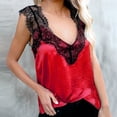 thumbnail image 1 of Idoravan Tank Tops for Women Clearance Women's Sleeveless Lace Camisole Top Splicing Undershirt Solid Color T-shirt, 1 of 6