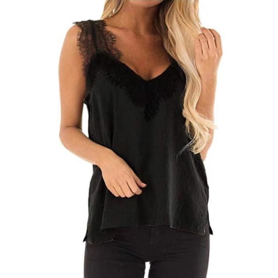 Idoravan Tank Tops for Women Clearance Women's Sleeveless Lace Camisole Top Splicing Undershirt Solid Color T-shirt