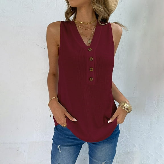 Idoravan Tank Tops for Women Women's Sleeveless Solid Sexy V-neck Casual Fashion Loose Tank Top