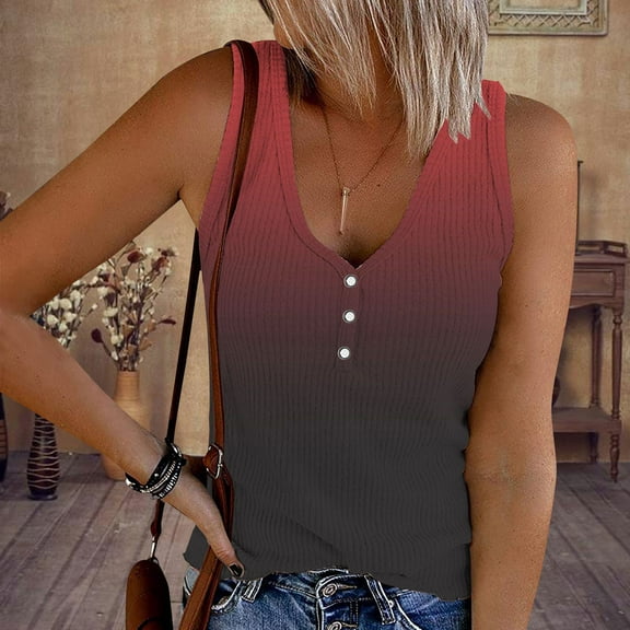 Idoravan Tank Tops for Women Women's Sleeveless Summer Sexy Casual Tops Regular V Neck Printing Sleeveless Vest Tops