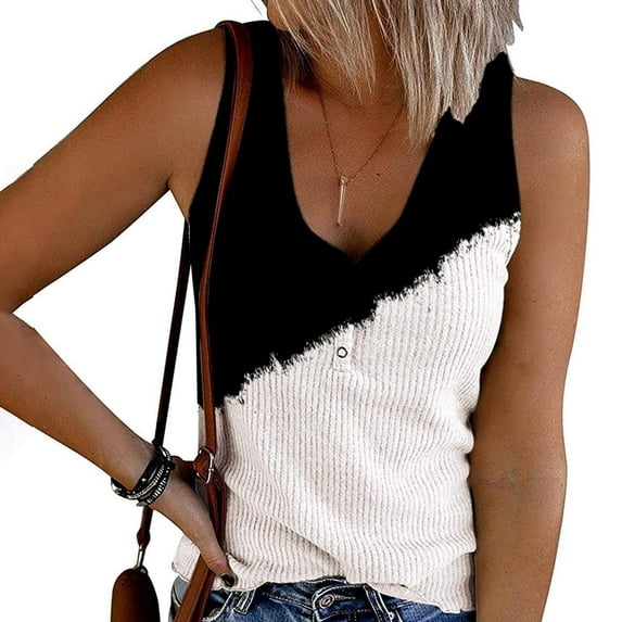 Idoravan Tank Tops for Women Women's Summer Fashion V-neck T-Shirt Casual Sleeveless Printing Tank Vest Tops