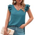 thumbnail image 1 of Idoravan Tank Tops for Women Clearance Women's Summer Solid V Neck Tank Top Pleated Ruffle Sleeve Top, 1 of 9