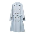 thumbnail image 1 of Idoravan Trench Coats for Women Plus Size Fashion Women Long Sleeved Round Neck Solid Color Equipped with A Belt and Strap Embellishment Trench Coat Light Blue XS, 1 of 8