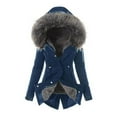 thumbnail image 1 of Idoravan Trench Coats for Women Plus Size Clearance Ladies Lining Coat Womens Winter Warm Thick Long Jacket Hooded Overcoat Navy XXXL, 1 of 2