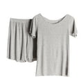 thumbnail image 1 of Idoravan Two Piece Sets for Women Shorts Summer Pajamas for Women Women Summer Casual Two Piece Suit Pajamas Ribs Without Marks Flounce Short Sleeved Round Neck Top/Shirt Set, 1 of 8