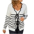 thumbnail image 1 of Idoravan White Cardigan for Women Women Striped Patchwork Knitted Sweater with Long Sleeved Sweater Cardigan Jacket Top, 1 of 5