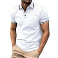 thumbnail image 1 of Idoravan White Shirts Men Sale Men's Casual T-shirt Solid Color Turndown Collar Short Sleeve Buttons Blouse, 1 of 9