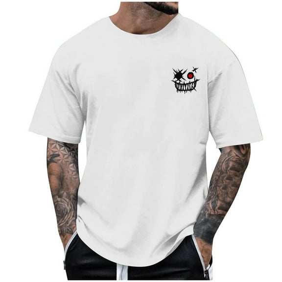 Idoravan White Shirts Men Sale Summer Fashion Casual Men's Round Neck Printed T-shirt Top
