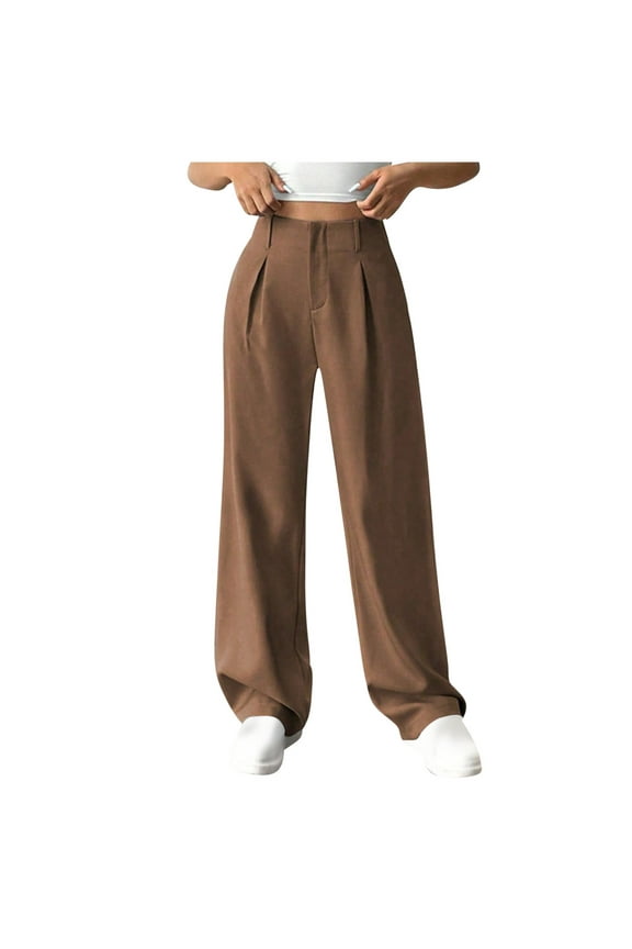 Wide Leg Pants Women Petite Women's Spring And Solid Color Versatile Straight Tube High Waisted Commuting Suit Pants Wide Leg Pants