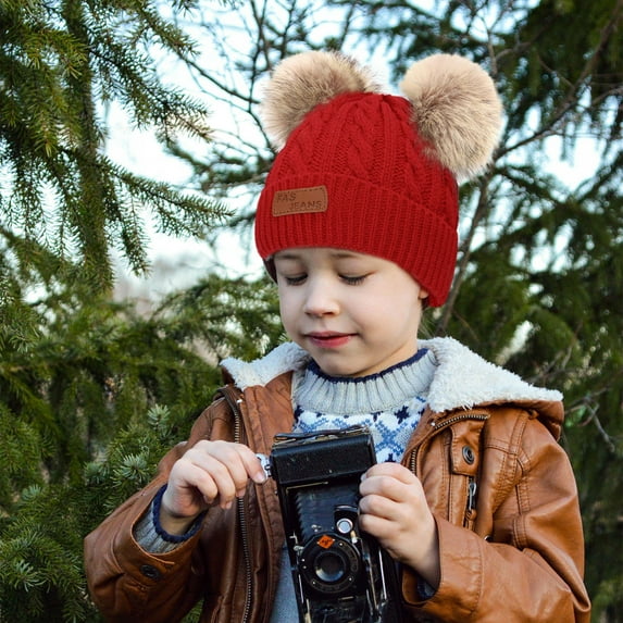 Idoravan Winter Beanie Hat for Kids NEW 1-11 Years Old For Girls Boys Kids Winter Beanie Hat Warm Knit Thick Ski Cap With Fluff Ball