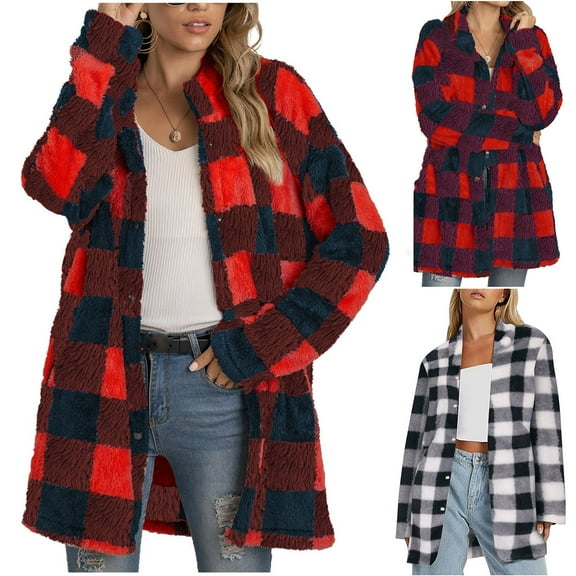 Idoravan Winter Cardigan Sweater Coat Sales Women Casual Long Sleeve PlushLong Coat Tops Blouse Coat Red