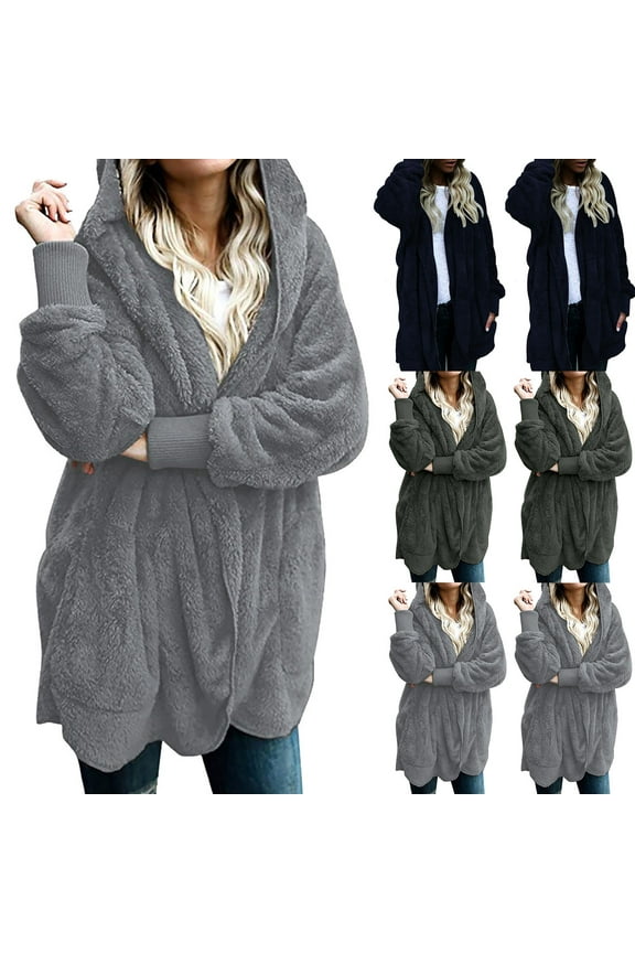 Winter Cardigan Sweater Coat Sales Women's Oversized Open Front Hooded Draped Pockets Cardigan Coat Dark Gray