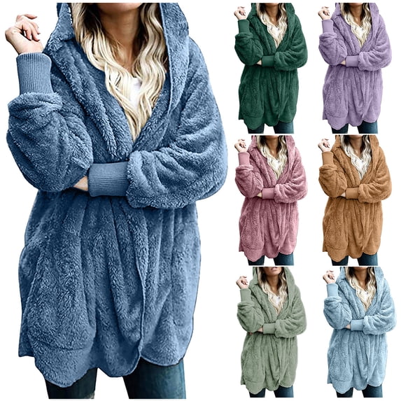 Idoravan Winter Cardigan Sweater Coat Sales Women's Oversized Open Front Hooded Draped Pockets Cardigan Coat Pink