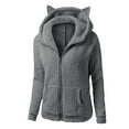 thumbnail image 1 of Idoravan Winter Coats for Women Plus Size Women Hooded Sweatshirt Winter Warm Wool Long Sleeve Zipper Coat OutwearTops with Pocket Dark Gray M, 1 of 4