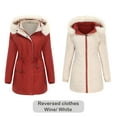 thumbnail image 1 of Idoravan Winter Coats for Women Plus Size Women's Reversible Warm Cotton Coat with Removable Hood, Long Sleeve Zipper, Thick Cotton Coat, Hooded Casual Jacket Wine XXL, 1 of 9