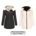thumbnail image 1 of Idoravan Winter Coats for Women Plus Size Women's Reversible Warm Cotton Coat with Removable Hood, Long Sleeve Zipper, Thick Cotton Coat, Hooded Casual Jacket Black XXXL, 1 of 9