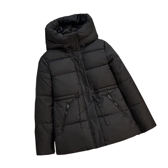 Idoravan Winter Coats for Women Ladies' Casual Colored Long-sleeved Hooded Jacket Black S