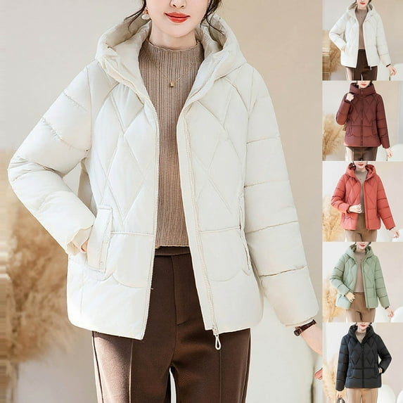 Idoravan Winter Coats for Women Ladies' Casual Colored Long-sleeved Hooded Jacket Orange XL