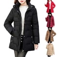 thumbnail image 1 of Idoravan Winter Coats for Women Ladies' Casual Colored Long-sleeved Hooded Jacket Red XXXL, 1 of 8