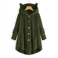 thumbnail image 1 of Idoravan Winter Coats for Women Plus Size Clearance Fashion Women's Button V-Neck Pullover Tops Long Sleeve Hooded Blouse Ciat Army Green XXXXL, 1 of 4