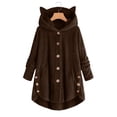 thumbnail image 1 of Idoravan Winter Coats for Women Plus Size Fashion Women's Button V-Neck Pullover Tops Long Sleeve Hooded Blouse Ciat Brown XXXXXL, 1 of 4