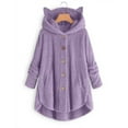 thumbnail image 1 of Idoravan Winter Coats for Women Plus Size Fashion Women's Button V-Neck Pullover Tops Long Sleeve Hooded Blouse Ciat Purple M, 1 of 4