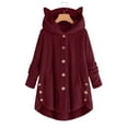 thumbnail image 1 of Idoravan Winter Coats for Women Plus Size Clearance Fashion Women's Button V-Neck Pullover Tops Long Sleeve Hooded Blouse Ciat Wine XXXXXL, 1 of 4